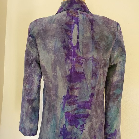 Leather suede trench Jacket Blazer peacoat small 6 8 10 purple blue black gray - Picture 2 of 8